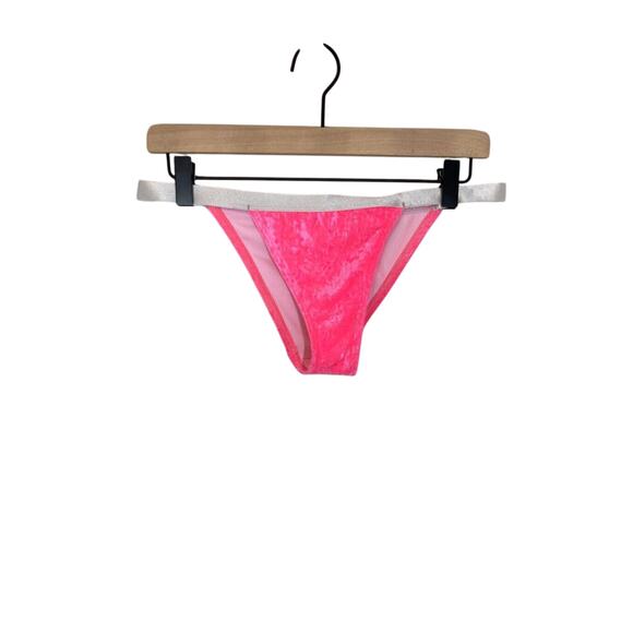 Asos High Waisted Hot Pink Barbie Velvet Cheeky Swim Bottoms - Picture 1 of 5